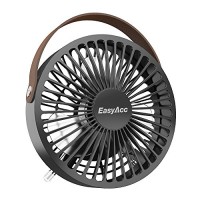 USB Desk Fan  EasyAcc 4 Inch USB Mini Table Fan Easy Cleaning Electric Protable Fan 3 Blades With Leather Handle Personal Fan ON/OFF Adjustable fit all USB Device For Office Home Desktop Table - Black - B07CKLX897
